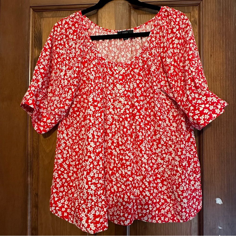 JCrew Red and White Flower Pattern Blouse